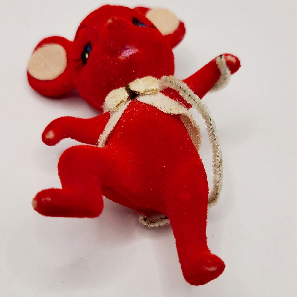 Vintage Red Flocked Mouse Christmas Ornament 3.75" - Picture 3 of 3